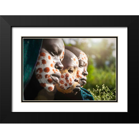 Three Surma,Ethiopia Black Modern Wood Framed Art Print with Double Matting by Yosifov, Svetlin