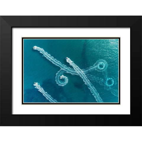 Lines And Circles Black Modern Wood Framed Art Print with Double Matting by Meirovich, Ido