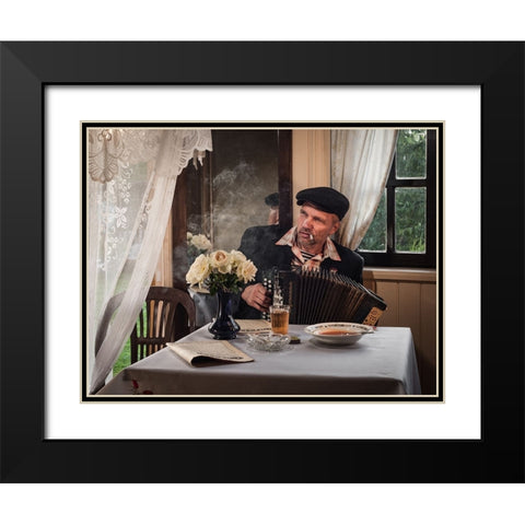At Table Black Modern Wood Framed Art Print with Double Matting by Cherkasov, Viktor