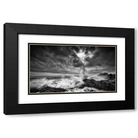Splash Of Waves Black Modern Wood Framed Art Print with Double Matting by Yamashita, Takafumi
