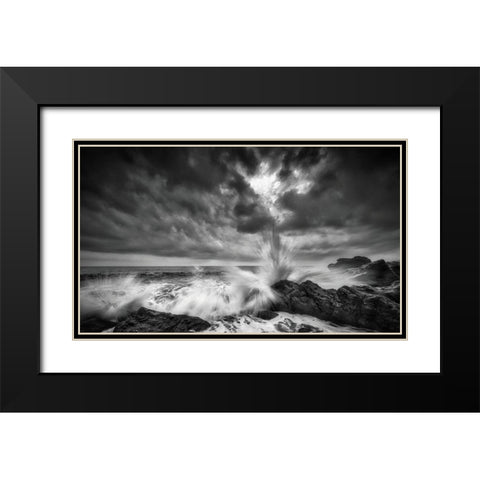 Splash Of Waves Black Modern Wood Framed Art Print with Double Matting by Yamashita, Takafumi