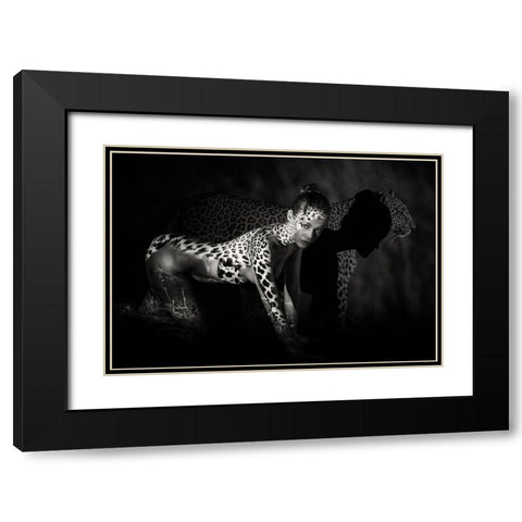 The Leopard Black Modern Wood Framed Art Print with Double Matting by Yang, James