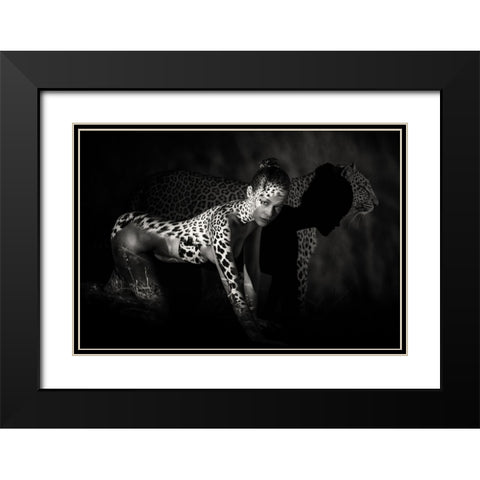 The Leopard Black Modern Wood Framed Art Print with Double Matting by Yang, James