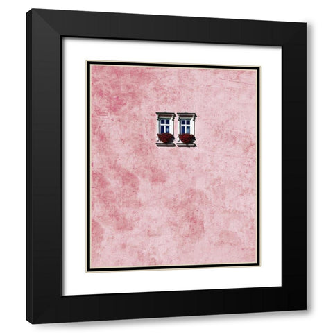 Pink Wall Black Modern Wood Framed Art Print with Double Matting by Arro