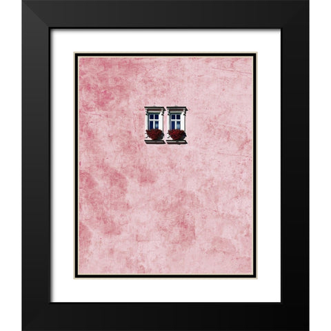 Pink Wall Black Modern Wood Framed Art Print with Double Matting by Arro