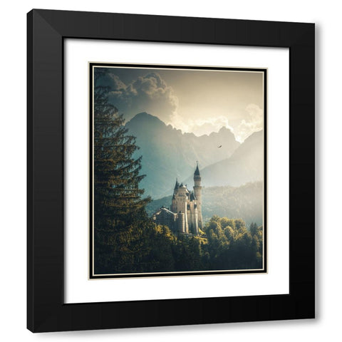 Neuschwanstein Castle Black Modern Wood Framed Art Print with Double Matting by Cevik, Cuma