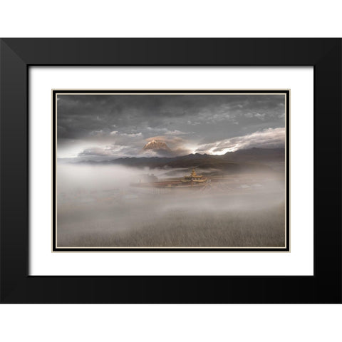Muya Pagoda And Yala Snow Mountain Black Modern Wood Framed Art Print with Double Matting by Simoon
