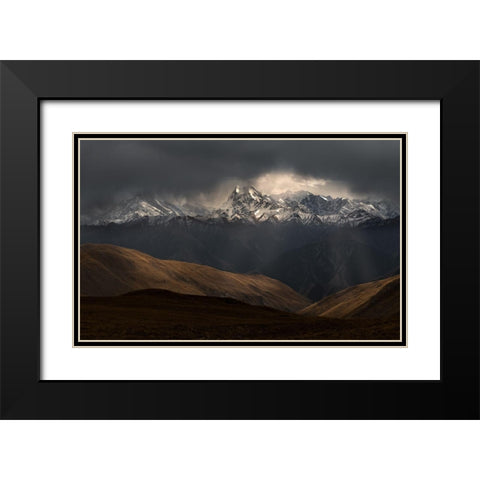 Snow Mountain Peak Black Modern Wood Framed Art Print with Double Matting by Liaoyuhan