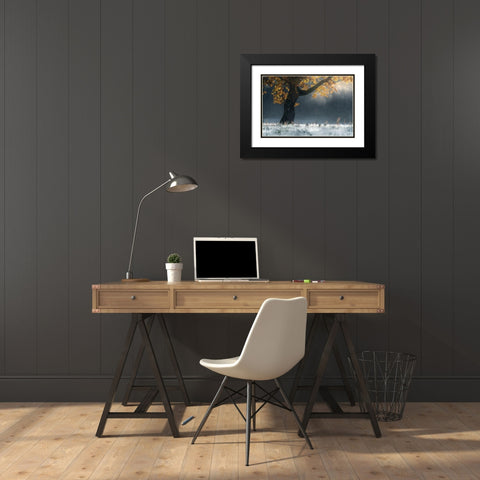 Morning Breath Black Modern Wood Framed Art Print with Double Matting by Saowanee, Suntararak