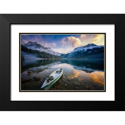 First Snow Emerald Lake Black Modern Wood Framed Art Print with Double Matting by Li, Yongnan
