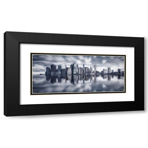 Manhattan Reflection Black Modern Wood Framed Art Print with Double Matting by Zheng, Michael