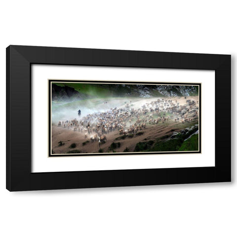 The Great Migration Of Kazakh Black Modern Wood Framed Art Print with Double Matting by Zhu, Hua