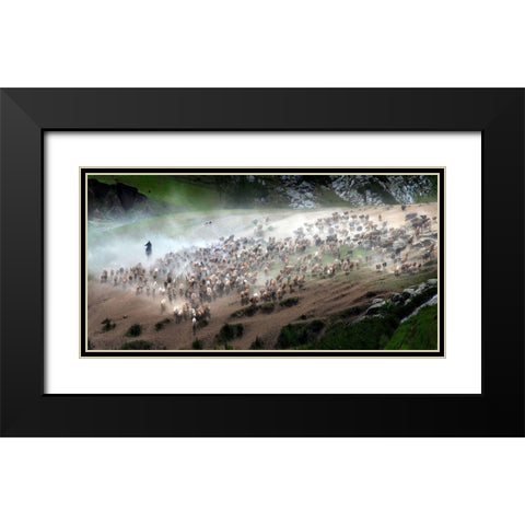 The Great Migration Of Kazakh Black Modern Wood Framed Art Print with Double Matting by Zhu, Hua