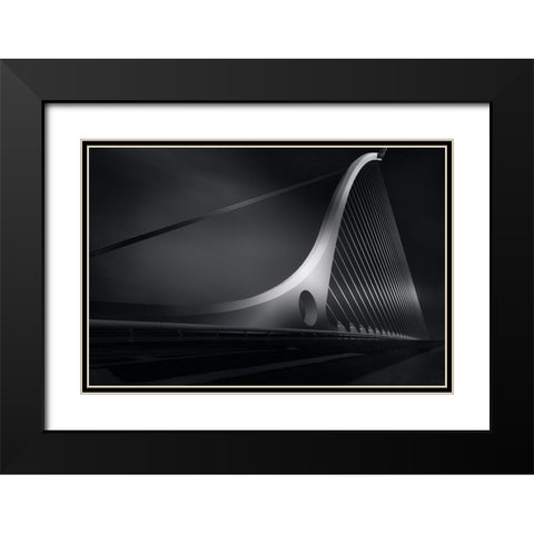 Harp Black Modern Wood Framed Art Print with Double Matting by Azevedo, Olavo