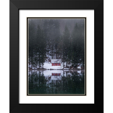 Cottage By The Lake Black Modern Wood Framed Art Print with Double Matting by Krivec, Ales