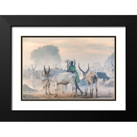 Dinka Herder Black Modern Wood Framed Art Print with Double Matting by Cole, Trevor