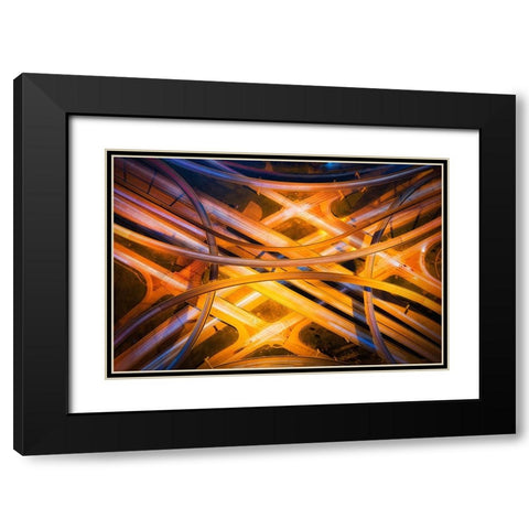 Electric City Black Modern Wood Framed Art Print with Double Matting by Zheng, Michael