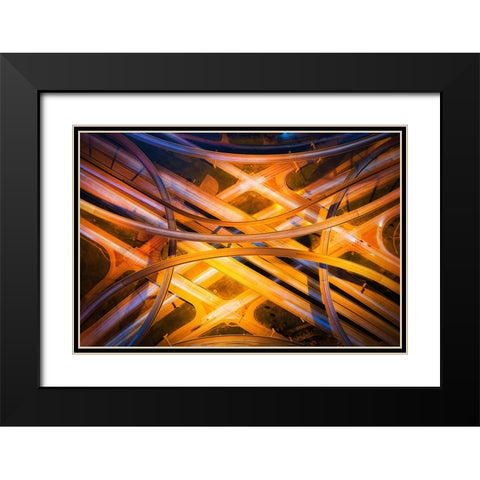 Electric City Black Modern Wood Framed Art Print with Double Matting by Zheng, Michael
