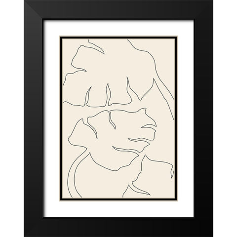 Monstera Outline Black Modern Wood Framed Art Print with Double Matting by 1x Studio