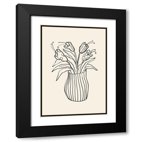 Vase Sketch Black Modern Wood Framed Art Print with Double Matting by 1x Studio
