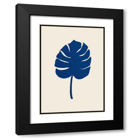Monstera Canvas Blue Black Modern Wood Framed Art Print with Double Matting by 1x Studio