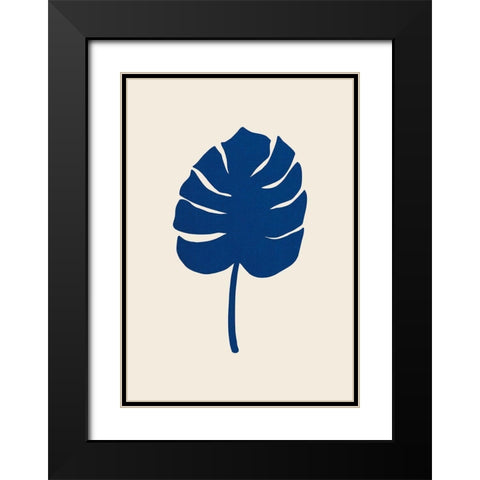 Monstera Canvas Blue Black Modern Wood Framed Art Print with Double Matting by 1x Studio