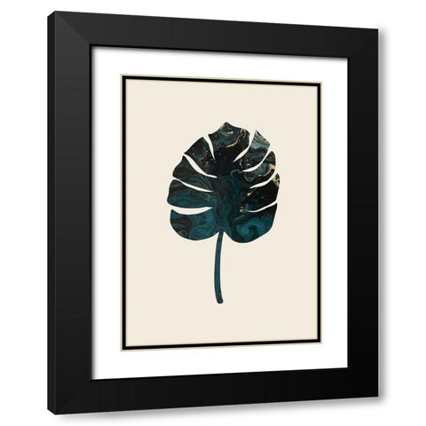 Monstera Marble Green Black Modern Wood Framed Art Print with Double Matting by 1x Studio