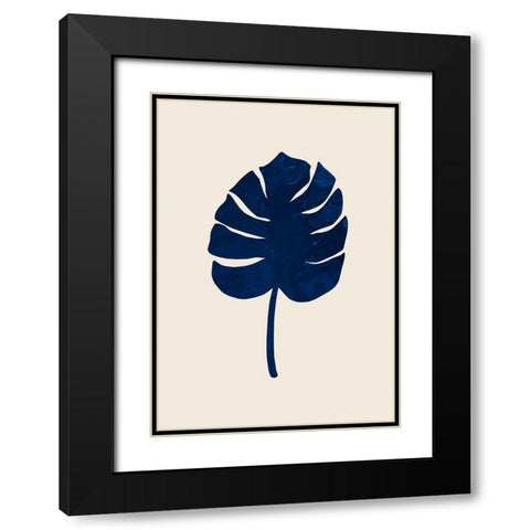Monstera Marble Blue Black Modern Wood Framed Art Print with Double Matting by 1x Studio
