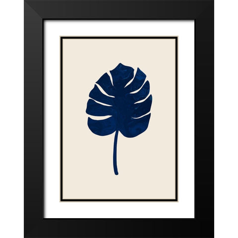 Monstera Marble Blue Black Modern Wood Framed Art Print with Double Matting by 1x Studio