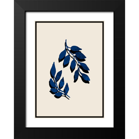 Blue Twig Brush Black Modern Wood Framed Art Print with Double Matting by 1x Studio