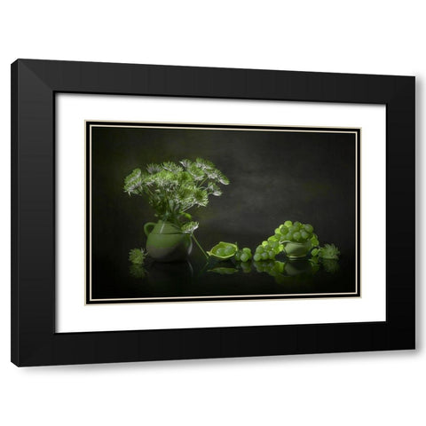 Chrysanthemum And Grape Black Modern Wood Framed Art Print with Double Matting by Jacobs, Lydia