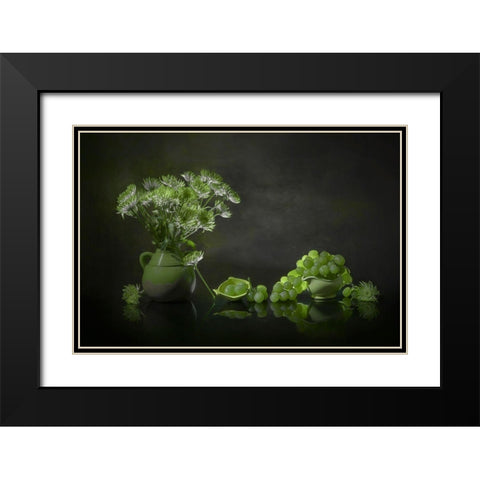 Chrysanthemum And Grape Black Modern Wood Framed Art Print with Double Matting by Jacobs, Lydia