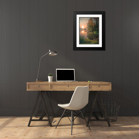 Foggy Fall Lake Black Modern Wood Framed Art Print with Double Matting by Lindsten, Christian