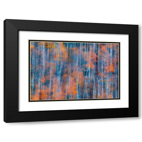 Autumn Abstract Black Modern Wood Framed Art Print with Double Matting by Xu, Mei