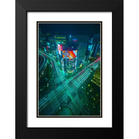 Neotokyo Black Modern Wood Framed Art Print with Double Matting by De La, Javier