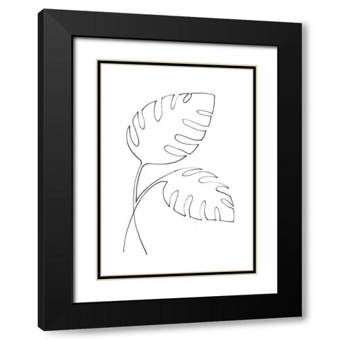 Monstera Lines Black Modern Wood Framed Art Print with Double Matting by 1x Studio II