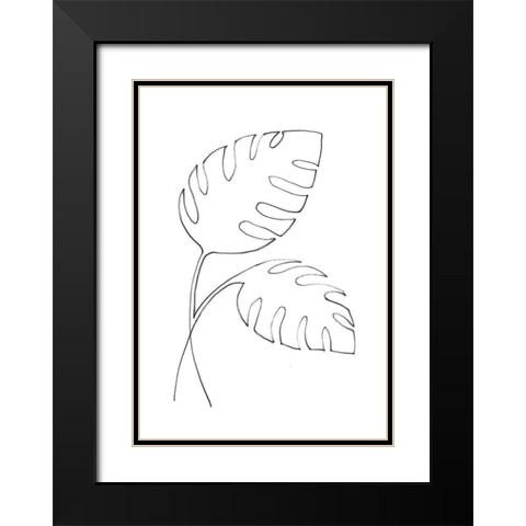 Monstera Lines Black Modern Wood Framed Art Print with Double Matting by 1x Studio II