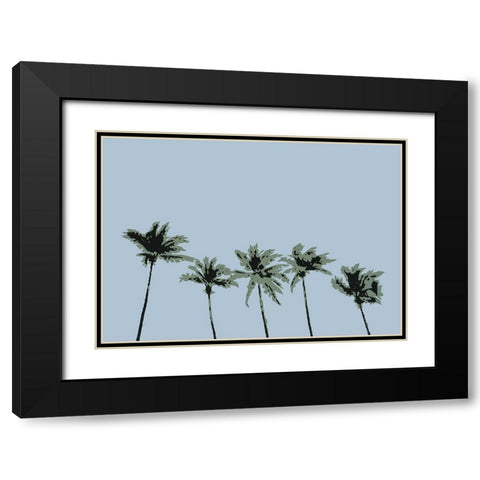 Palms Blue Black Modern Wood Framed Art Print with Double Matting by 1x Studio II