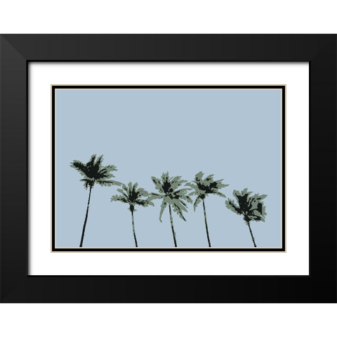 Palms Blue Black Modern Wood Framed Art Print with Double Matting by 1x Studio II