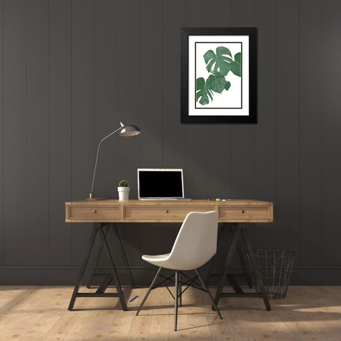 Monstera Aqua 01 Black Modern Wood Framed Art Print with Double Matting by 1x Studio II
