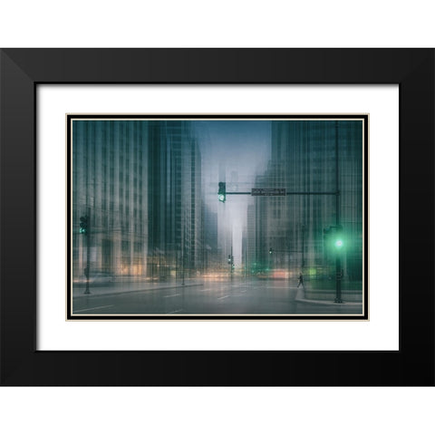 Gw ... Green Wave Black Modern Wood Framed Art Print with Double Matting by Schleicher-Schwarz, Roswitha