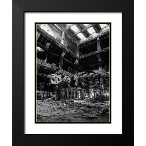 Music Over The Rubble Black Modern Wood Framed Art Print with Double Matting by Alibaroodi