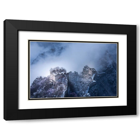 Peach Blossom Snow Of The Great Wall Black Modern Wood Framed Art Print with Double Matting by Simoon