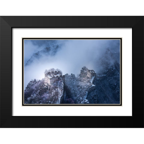 Peach Blossom Snow Of The Great Wall Black Modern Wood Framed Art Print with Double Matting by Simoon