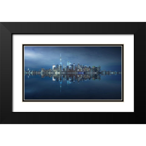 Ny Skyline Black Modern Wood Framed Art Print with Double Matting by F. Turienzo, Carlos