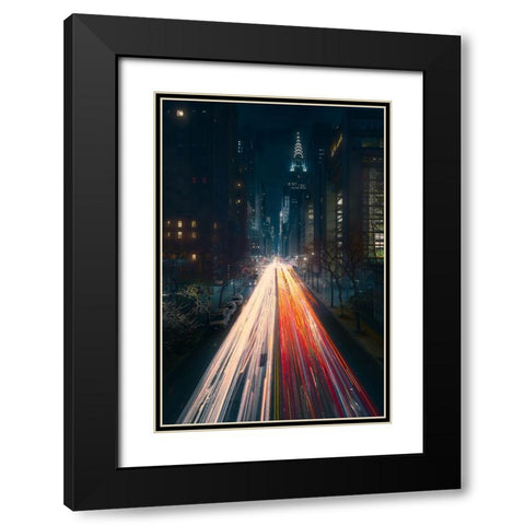 Tudor City Bridge Black Modern Wood Framed Art Print with Double Matting by De La, Javier