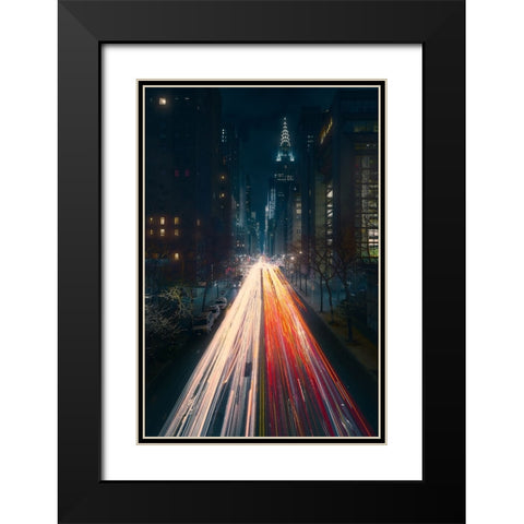 Tudor City Bridge Black Modern Wood Framed Art Print with Double Matting by De La, Javier