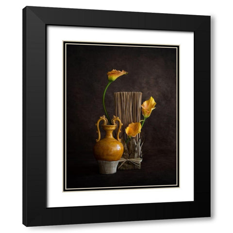 Calla Lilies Black Modern Wood Framed Art Print with Double Matting by W, Joanna