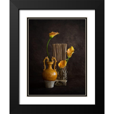 Calla Lilies Black Modern Wood Framed Art Print with Double Matting by W, Joanna