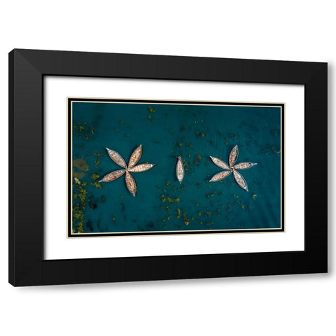River And Boat Black Modern Wood Framed Art Print with Double Matting by Tanvir